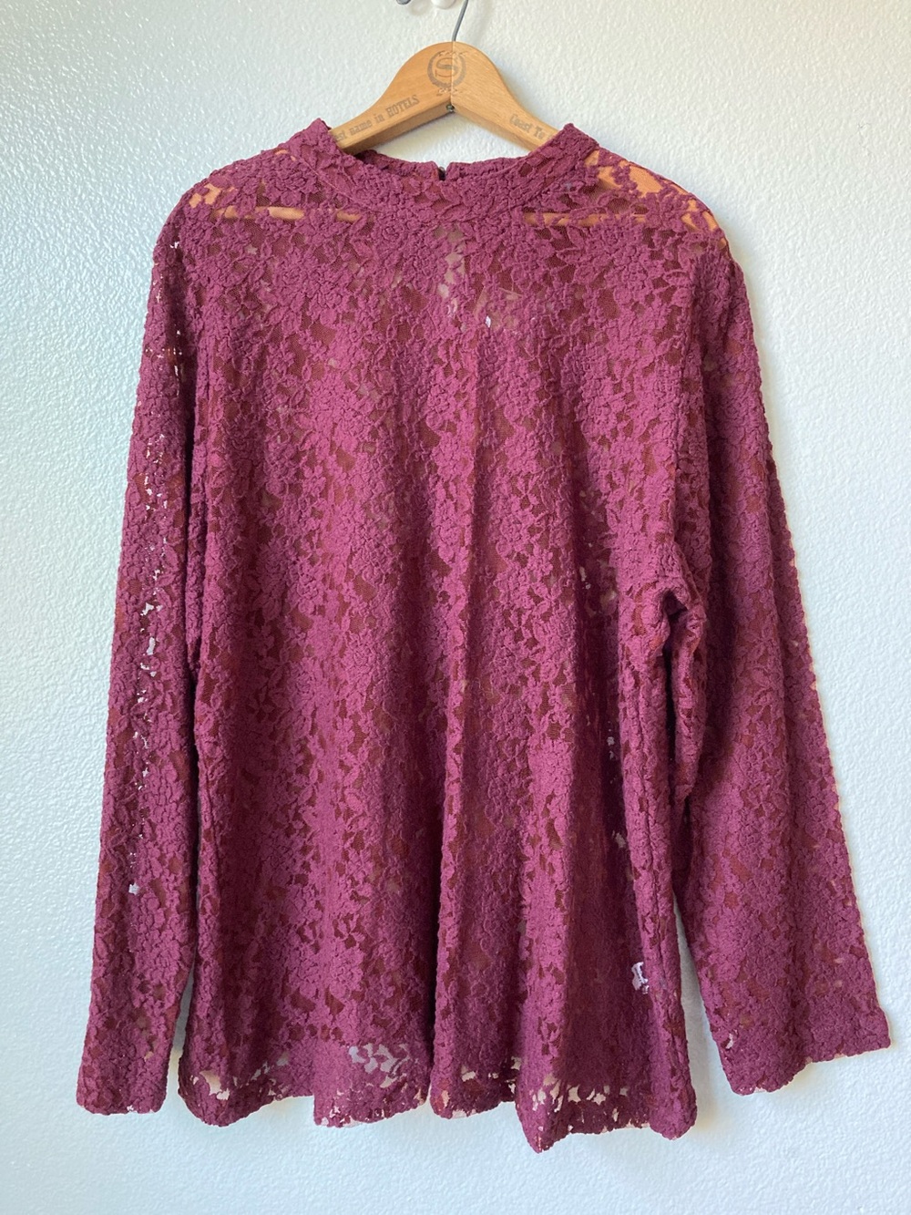 NWOT Chadwicks Mesh Floral Stretch Sheer Mock neck Burgundy Top Goth Boho sz 2x